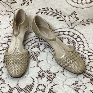 David Tate Woven T-Strap Low Heeled Casual Shoe